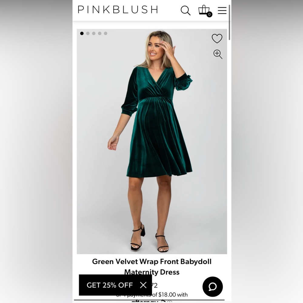 Pink blush Maternity Green Velvet Wrap Front Babydoll Dress
